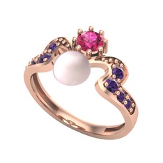 Pembe inci, rodolit garnet ve ametist 8 ayar rose altın yüzük