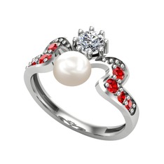 Ner İnci Yüzük - Inci, beyaz zirkon ve garnet 14 ayar beyaz altın yüzük #uqk39y