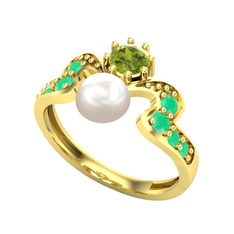Ner İnci Yüzük - Inci, peridot ve kök zümrüt 18 ayar altın yüzük #uv5jaz