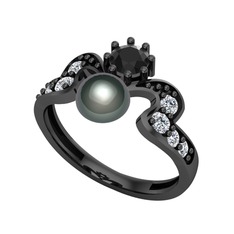 Ner İnci Yüzük - Siyah inci, siyah zirkon ve swarovski 925 ayar siyah rodyum kaplama gümüş yüzük #uzatba