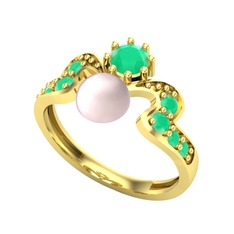 Ner İnci Yüzük - Pembe inci ve kök zümrüt 14 ayar altın yüzük #vnc1cg