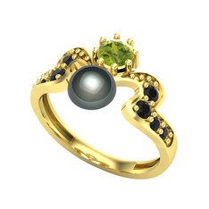 Ner İnci Yüzük - Siyah inci, peridot ve siyah zirkon 8 ayar altın yüzük #vpmasi