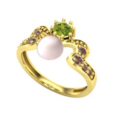Ner İnci Yüzük - Pembe inci, peridot ve dumanlı kuvars 925 ayar altın kaplama gümüş yüzük #vvq63e
