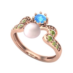 Ner İnci Yüzük - Pembe inci, akuamarin ve peridot 14 ayar rose altın yüzük #w2hc57
