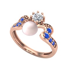 Ner İnci Yüzük - Pembe inci, pırlanta ve lab safir 18 ayar rose altın yüzük (0.35 karat) #whlaeq