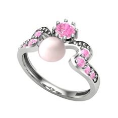 Ner İnci Yüzük - Pembe inci ve pembe kuvars 14 ayar beyaz altın yüzük #xav7d