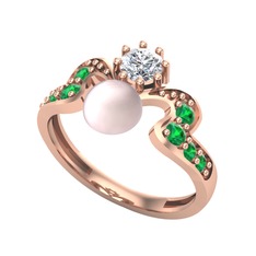 Ner İnci Yüzük - Pembe inci, pırlanta ve yeşil kuvars 925 ayar rose altın kaplama gümüş yüzük (0.35 karat) #xb4u5y