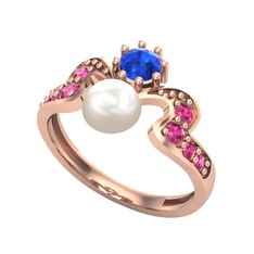 Inci, lab safir ve rodolit garnet 18 ayar rose altın yüzük