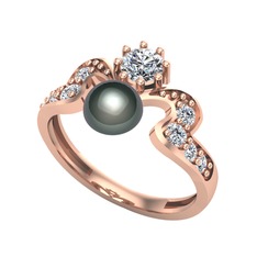 Ner İnci Yüzük - Siyah inci ve swarovski 14 ayar rose altın yüzük #y5fxgr
