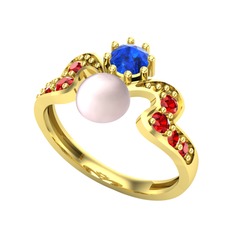 Ner İnci Yüzük - Pembe inci, lab safir ve garnet 18 ayar altın yüzük #ygzfls