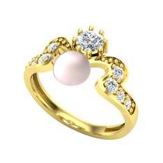 Ner İnci Yüzük - Pembe inci ve pırlanta 14 ayar altın yüzük (0.83 karat) #ywvbc0