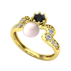 Ner İnci Yüzük - Pembe inci, siyah zirkon ve swarovski 14 ayar altın yüzük #zr7h3y