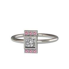Swarovski ve pembe kuvars 14 ayar beyaz altın yüzük