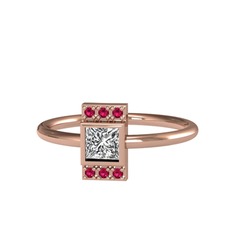 Minimal Prenses Kesim Tektaş Yüzük - Swarovski ve rodolit garnet 18 ayar rose altın yüzük #150oeiy