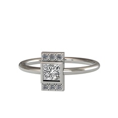 Minimal Prenses Kesim Tektaş Yüzük - Swarovski ve pırlanta 925 ayar gümüş yüzük (0.066 karat) #195eaez