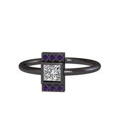 Swarovski ve ametist 925 ayar siyah rodyum kaplama gümüş yüzük