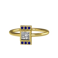 Minimal Prenses Kesim Tektaş Yüzük - Swarovski ve lab safir 8 ayar altın yüzük #1y6i1m6