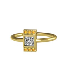 Minimal Prenses Kesim Tektaş Yüzük - Swarovski ve sitrin 8 ayar altın yüzük #a96uds