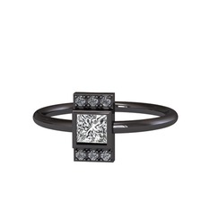 Swarovski ve pırlanta 925 ayar siyah rodyum kaplama gümüş yüzük (0.066 karat)