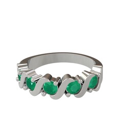 Merle 5 Taşlı Yüzük - Kök zümrüt 14 ayar beyaz altın yüzük #6a7rhp