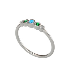 Minimal 5 Taşlı Yüzük - Akuamarin, yeşil kuvars ve swarovski 925 ayar gümüş yüzük #1022l8