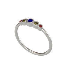 Lab safir, peridot ve garnet 18 ayar beyaz altın yüzük