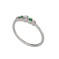 Swarovski, yeşil kuvars ve pembe kuvars 14 ayar beyaz altın yüzük