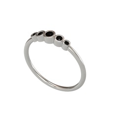 Minimal 5 Taşlı Yüzük - Siyah zirkon 14 ayar beyaz altın yüzük #122hcsd