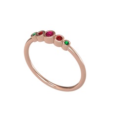 Minimal 5 Taşlı Yüzük - Rodolit garnet, garnet ve yeşil kuvars 18 ayar rose altın yüzük #12uiuhn