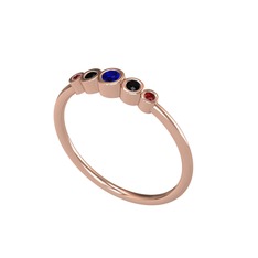 Minimal 5 Taşlı Yüzük - Lab safir, siyah zirkon ve garnet 925 ayar rose altın kaplama gümüş yüzük #133feih