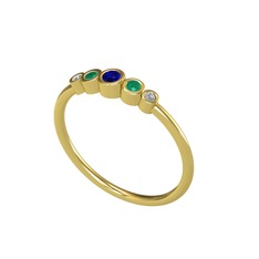 Minimal 5 Taşlı Yüzük - Lab safir, kök zümrüt ve swarovski 8 ayar altın yüzük #139p9sz