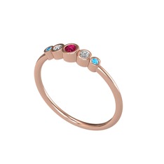 Rodolit garnet, beyaz zirkon ve akuamarin 14 ayar rose altın yüzük