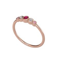 Rodolit garnet, swarovski ve pembe kuvars 18 ayar rose altın yüzük
