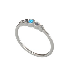 Minimal 5 Taşlı Yüzük - Akuamarin, elmas ve swarovski 925 ayar gümüş yüzük (0.072 karat) #15bi0k4