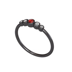 Garnet ve beyaz zirkon 925 ayar siyah rodyum kaplama gümüş yüzük