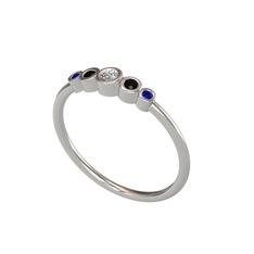 Swarovski, siyah zirkon ve lab safir 8 ayar beyaz altın yüzük
