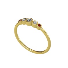 Minimal 5 Taşlı Yüzük - Elmas, swarovski ve garnet 14 ayar altın yüzük (0.06 karat) #17vt8vh