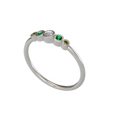 Minimal 5 Taşlı Yüzük - Swarovski, yeşil kuvars ve peridot 18 ayar beyaz altın yüzük #19afcr7
