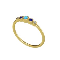 Akuamarin, lab safir ve swarovski 18 ayar altın yüzük