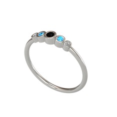 Siyah zirkon, akuamarin ve swarovski 18 ayar beyaz altın yüzük