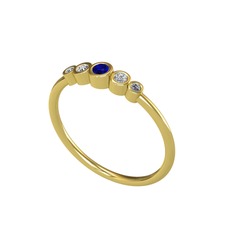 Minimal 5 Taşlı Yüzük - Lab safir, swarovski ve elmas 18 ayar altın yüzük (0.03 karat) #1awn1h