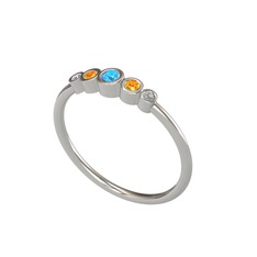 Minimal 5 Taşlı Yüzük - Akuamarin, sitrin ve swarovski 18 ayar beyaz altın yüzük #1b1rms9