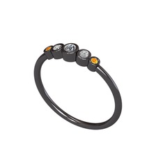 Minimal 5 Taşlı Yüzük - Elmas, beyaz zirkon ve sitrin 925 ayar siyah rodyum kaplama gümüş yüzük (0.06 karat) #1bnxujq