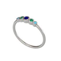 Lab safir, kök zümrüt ve akuamarin 18 ayar beyaz altın yüzük