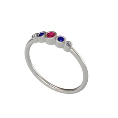 Minimal 5 Taşlı Yüzük - Rodolit garnet, lab safir ve pırlanta 18 ayar beyaz altın yüzük (0.03 karat) #1ce6vur