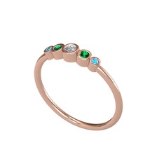 Minimal 5 Taşlı Yüzük - Swarovski, yeşil kuvars ve akuamarin 18 ayar rose altın yüzük #1clkmx0