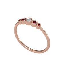 Minimal 5 Taşlı Yüzük - Beyaz zirkon, kök yakut ve garnet 14 ayar rose altın yüzük #1cwdnk4