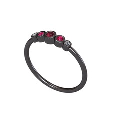 Minimal 5 Taşlı Yüzük - Kök yakut, rodolit garnet ve elmas 925 ayar siyah rodyum kaplama gümüş yüzük (0.03 karat) #1cyxeyp