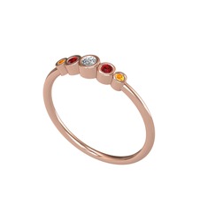 Minimal 5 Taşlı Yüzük - Swarovski, garnet ve sitrin 925 ayar rose altın kaplama gümüş yüzük #1ewgs1c
