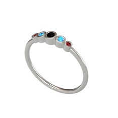 Siyah zirkon, akuamarin ve garnet 925 ayar gümüş yüzük
